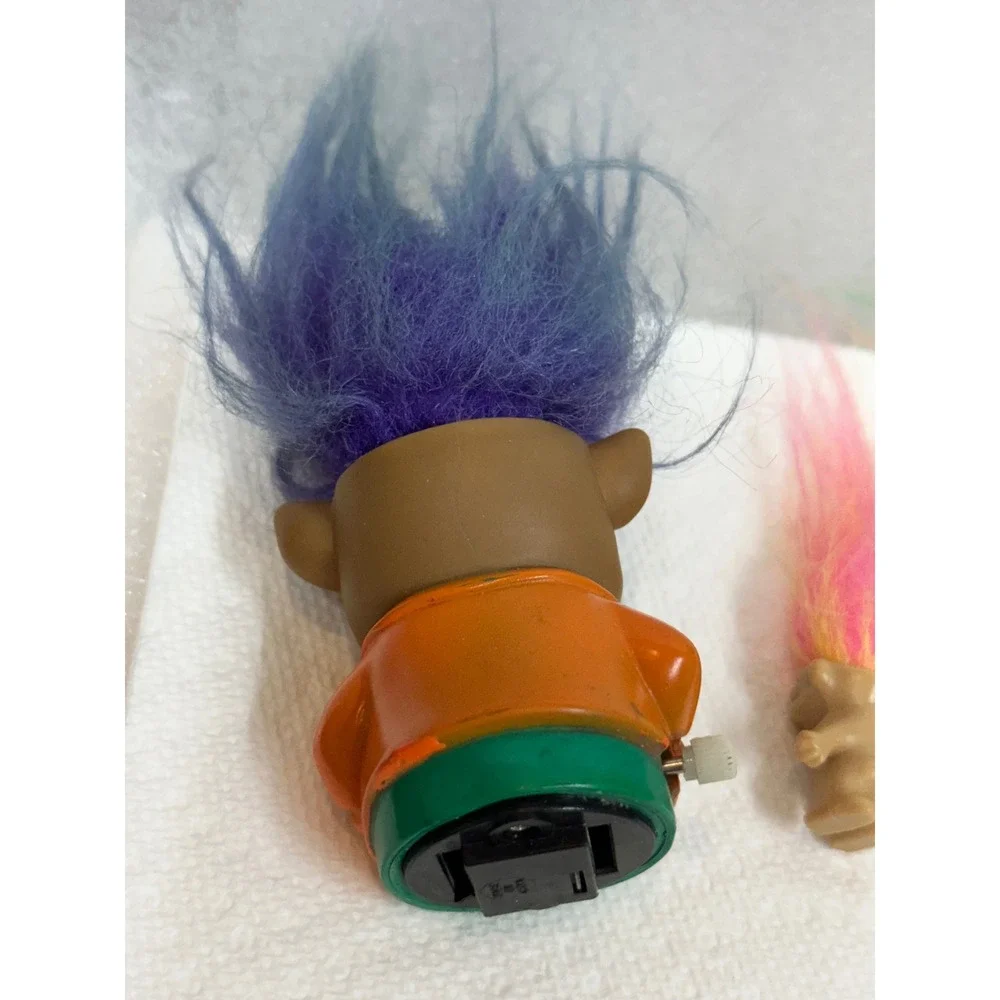 Vintage Wind Up Troll Toy with 3 Mini Trolls Blue Orange Green Pink Hair Vintage